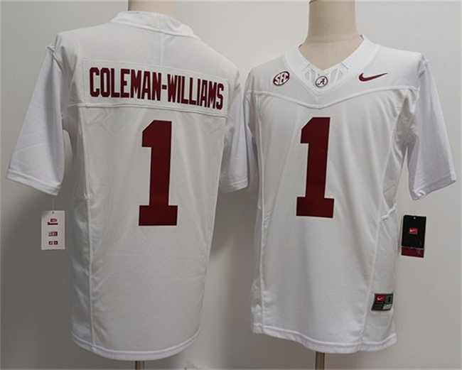 Men's Alabama Crimson Tide #1 Ryan Alexander Coleman-Williams Jr White F.U.S.E  2026 Stitched Football Jersey