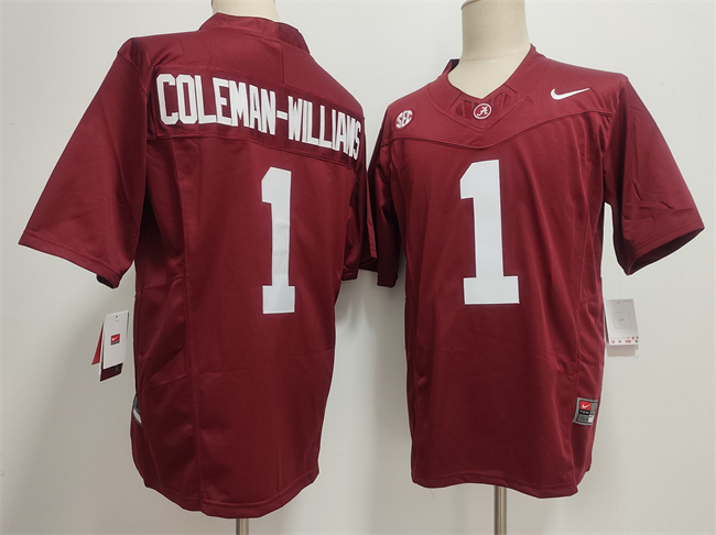 Men's Alabama Crimson Tide #1 Ryan Alexander Coleman-Williams Jr Red  2026 F.U.S.E  Stitched Football Jersey