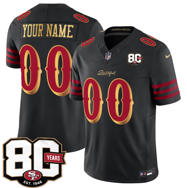 Men's San Francisco 49ers Custom Black 80th Anniversary Patch “Rivalries” 2026 F.U.S.E. Vapor Untouchabl Limited Stitched Football Jersey