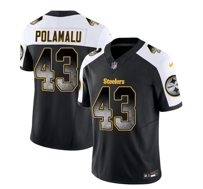 Men's Pittsburgh Steelers #43 Troy Polamalu Black_White 2023 F.U.S.E. Smoke Vapor Untouchable Limited Stitched Jersey