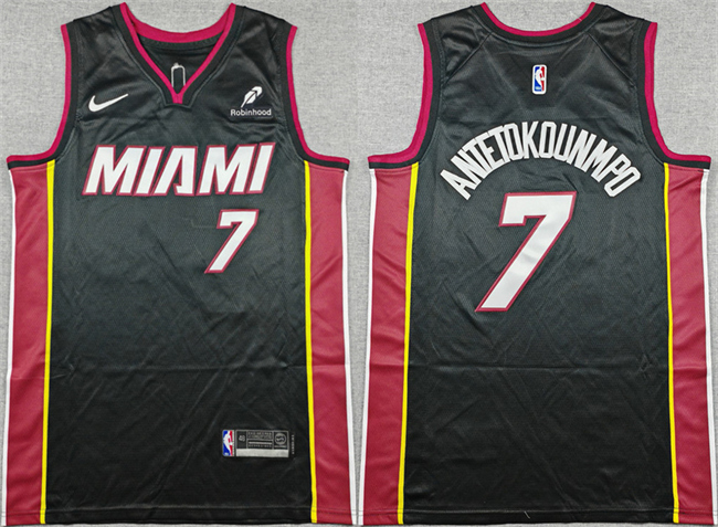 Men's Miami Heat #7 Giannis Antetokounmpo Black 2025-2026 Icon Edition Swingman Stitched Basketball Jersey
