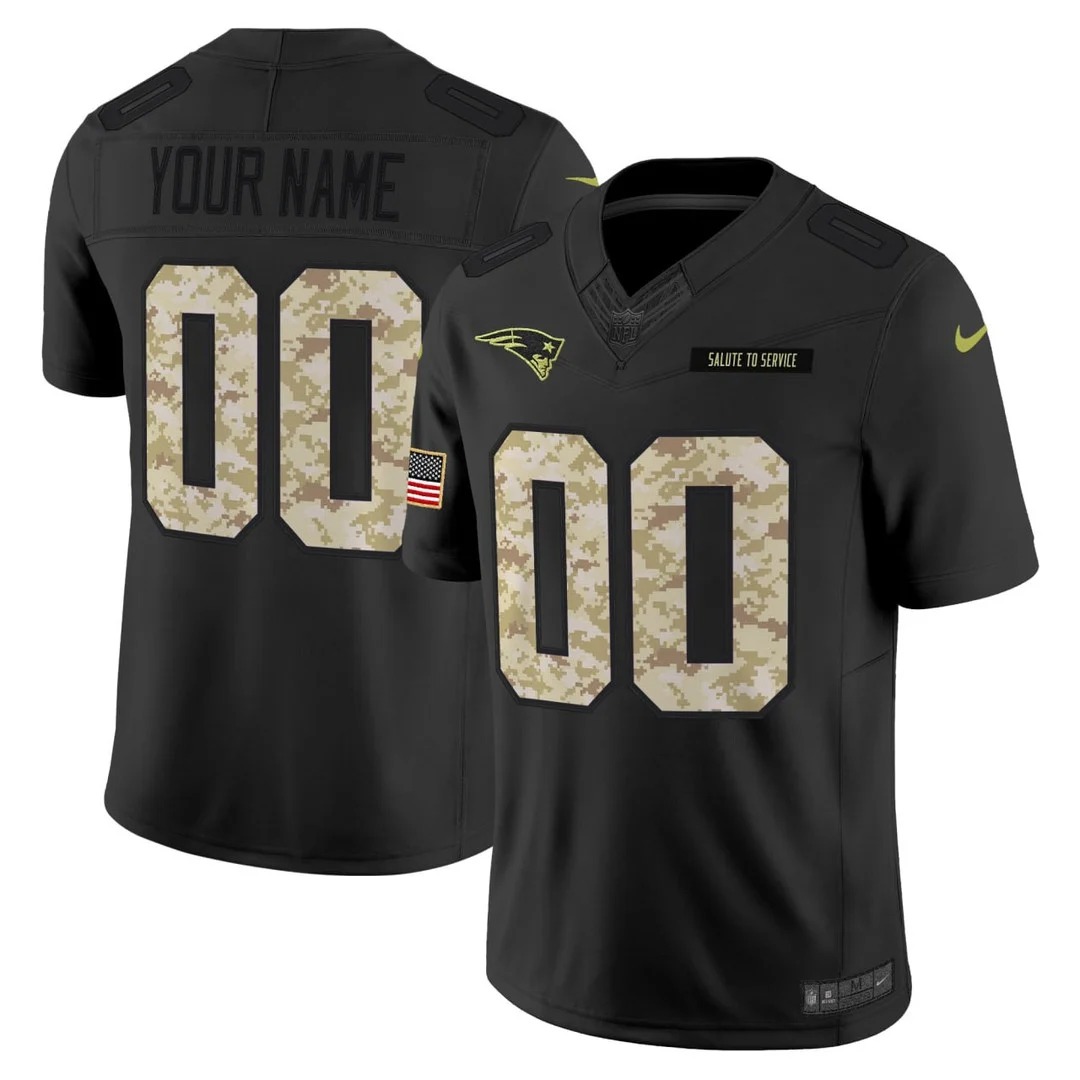 New England Patriots Salute To Service Black Custom Jersey - All Stitched