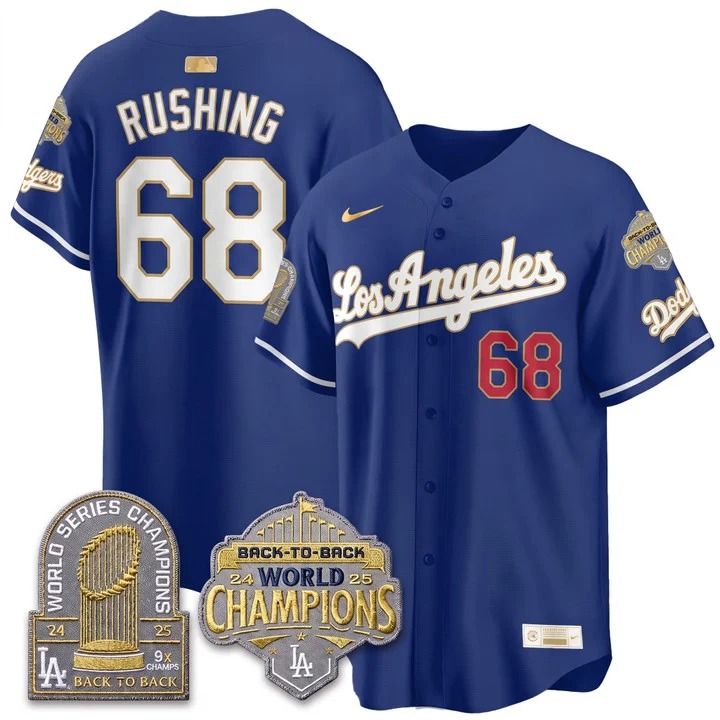 RUSHING #68 Los Angeles Dodgers Royal Blue Jersey - All Stitched