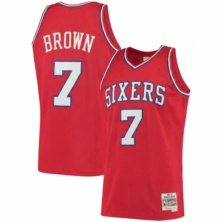 Men's Jaylen Brown #7 Philadelphia 76ers Red Throwback Jersey - All Stitched
