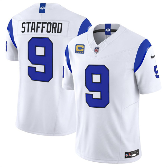 Men's Los Angeles Rams #9 Matthew Stafford White Fearsome 2026 F.U.S.E. 4-Star C Patch Vapor Limited Stitched Football Jersey