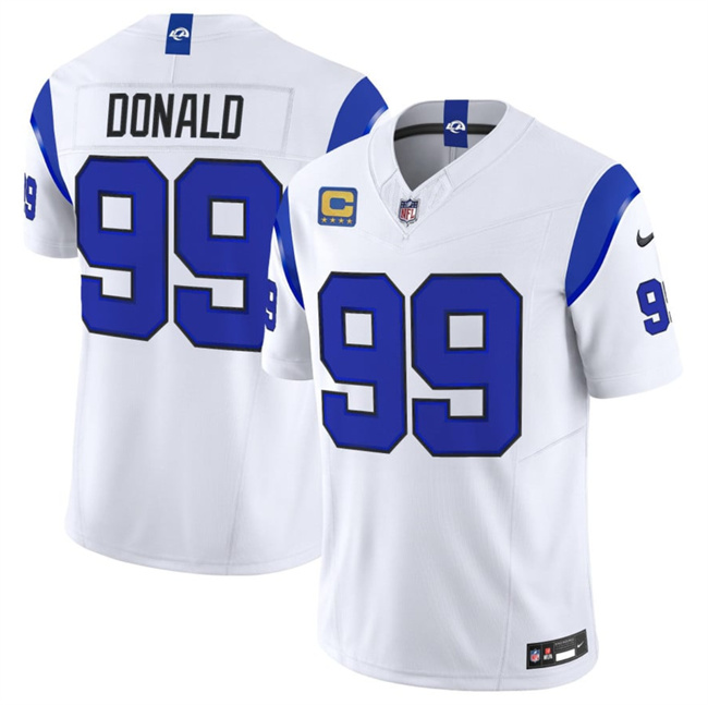 Men's Los Angeles Rams #99 Aaron Donald White Fearsome 2026 F.U.S.E. 4-Star C Patch Vapor Limited Stitched Football Jersey