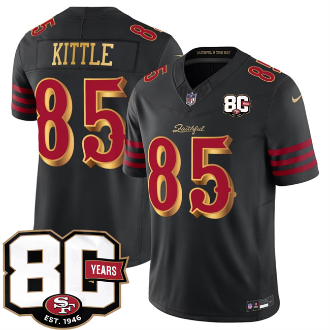 Men's San Francisco 49ers #85 George kittle Black 80th Anniversary Patch “Rivalries” 2026 F.U.S.E. Vapor Untouchab Limited Stitched Football Jersey