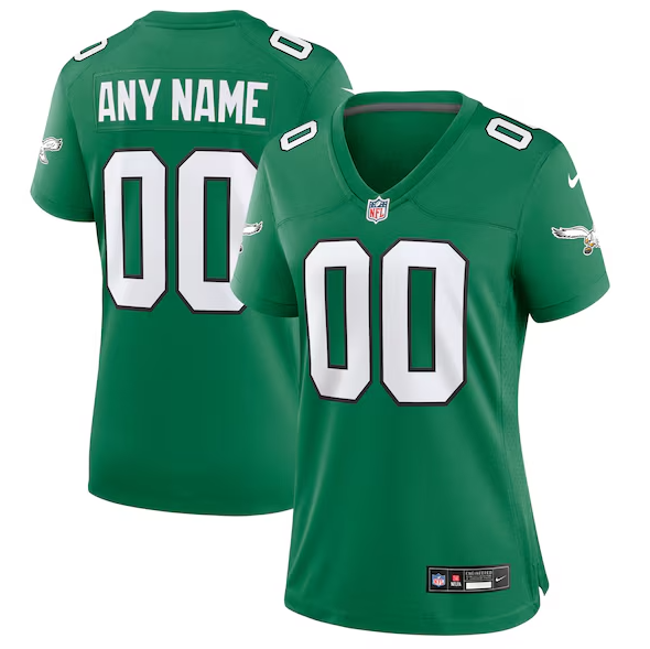 Women's Philadelphia Eagles Custom Kelly Green Alternate Game Stitched Jersey
