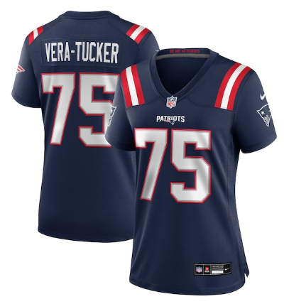 Women's New England Patriots #75 Alijah Vera-Tucker Navy Team Game Stitched Jersey