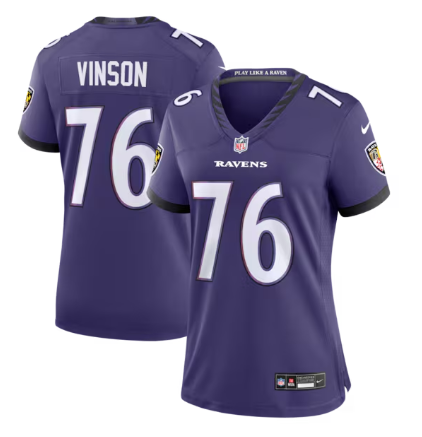 Women's Baltimore Ravens #76 Carson Vinson Purple Team Game Stitched Jersey