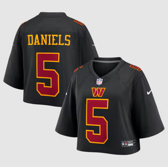 Women's Washington Commanders #5 Jayden Daniels Black Cropped Fashion Game Screen-printed Jersey