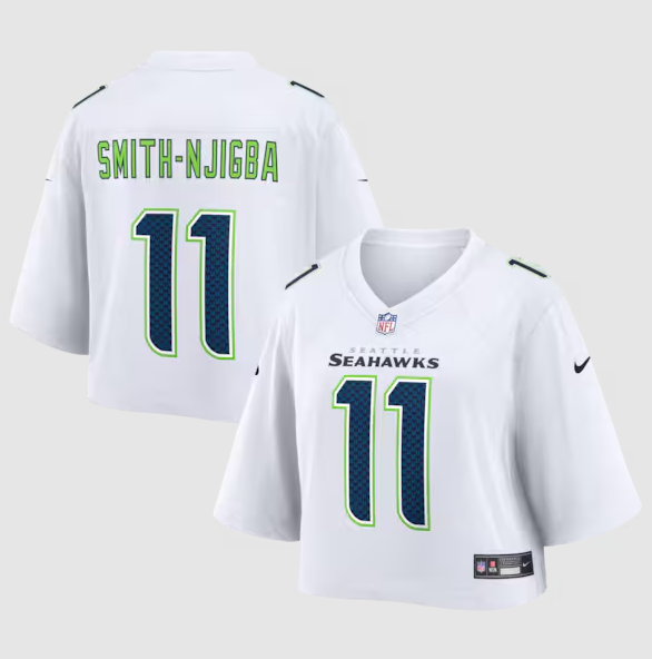 Women's Seattle Seahawks #11 Jaxon Smith-Njigba White Cropped Fashion Game Screen-printed Jersey