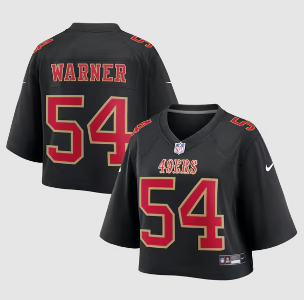 Women's San Francisco 49ers #54 Fred Warner Black Cropped Fashion Game Screen-printed Jersey