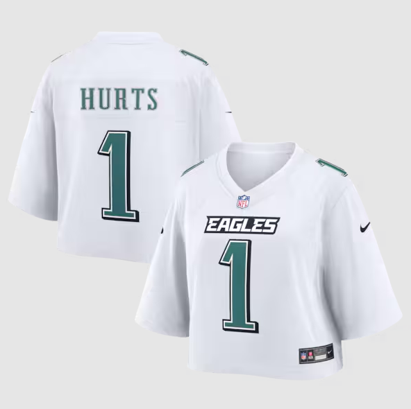 Women's Philadelphia Eagles #1 Jalen Hurts White Cropped Fashion Game Screen-printed Jersey