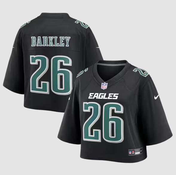 Women's Philadelphia Eagles #26 Saquon Barkley Black Cropped Fashion Game Screen-printed Jersey