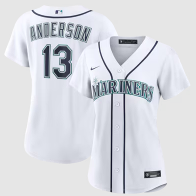 Women's Seattle Mariners #13 Kade Anderson White Home Stitched Jersey
