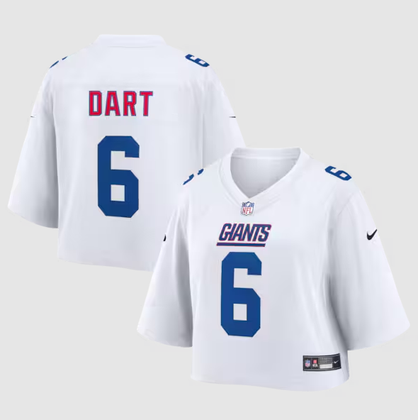 Women's New York Giants #6 Jaxson Dart White Cropped Fashion Game Screen-printed Jersey