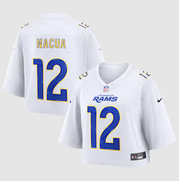 Women's Los Angeles Rams #12 Puka Nacua White Cropped Fashion Game Screen-printed Jersey