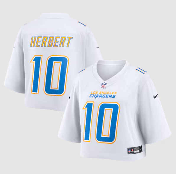Women's Los Angeles Chargers #10 Justin Herbert White Cropped Fashion Game Screen-printed Jersey