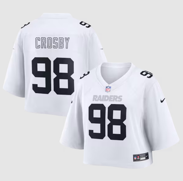 Women's Las Vegas Raiders #98 Maxx Crosby White Cropped Fashion Game Screen-printed Jersey