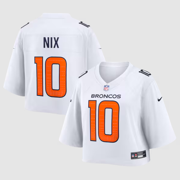 Women's Denver Broncos #10 Bo Nix White Cropped Fashion Game Screen-printed Jersey