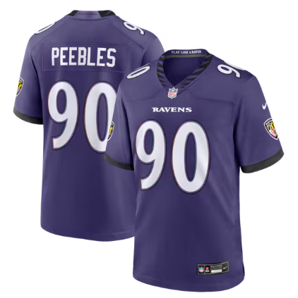 Men's Baltimore Ravens #90 Aeneas Peebles Purple Team Game Stitched Jersey