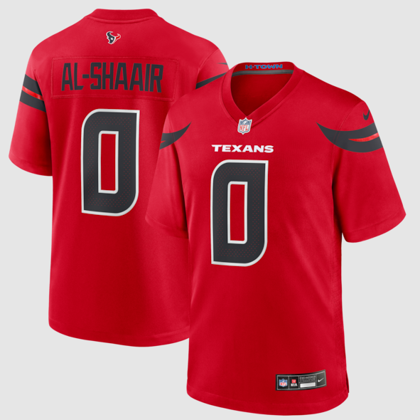 Men's Houston Texans #0 Azeez Al-Shaair Red Alternate Game Stitched Jersey