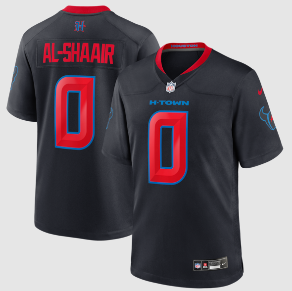 Men's Houston Texans #0 Azeez Al-Shaair Navy Alternate Game Stitched Jersey