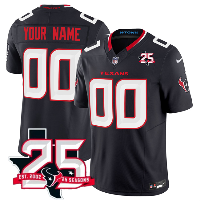 Women's Houston Texans Custom Navy 2026 25th Anniversary Patch  F.U.S.E Vapor Stitched jersey