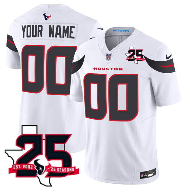 Women's Houston Texans Custom White 2026 25th Anniversary Patch  Vapor F.U.S.E. Limited Stitched Jersey