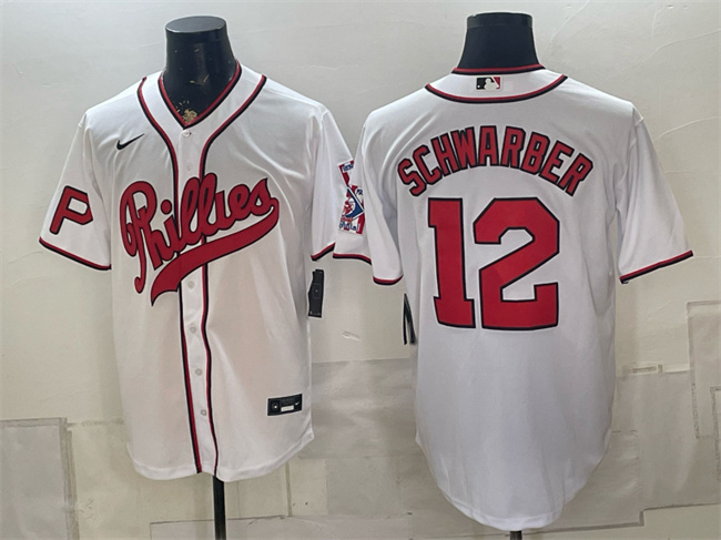 Men's Philadelphia Phillies #12 Kyle Schwarber White 2026 Field of Dreams Stadium Stitched Baseball Jersey