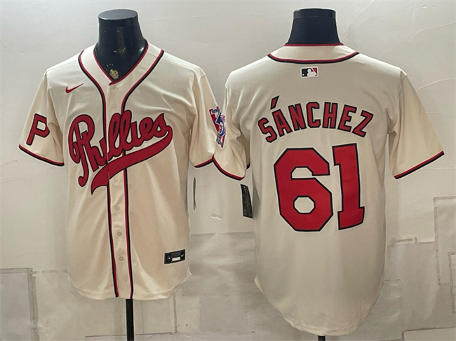Men's Philadelphia Phillies #61 Cristopher Sanchez Cream 2026 Field of Dreams Stadium Stitched Baseball Jersey