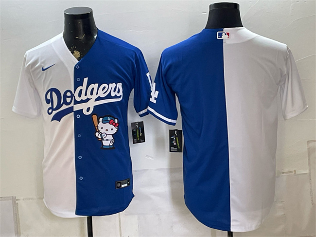 Men's Los Angeles Dodgers Blank White Royal Split Stitched Baseball Jersey