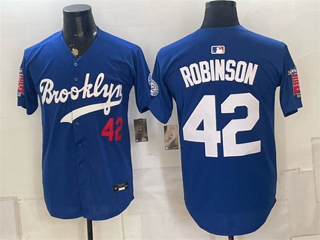 Men's Los Angeles Dodgers #42 Jackie Robinson Blue With Patch Stitched Baseball Jersey