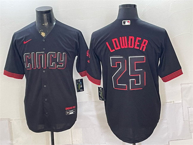 Men's Cincinnati Reds #25 Rhett Lowder Black City Connect Cool Base Stitched Baseball Jersey