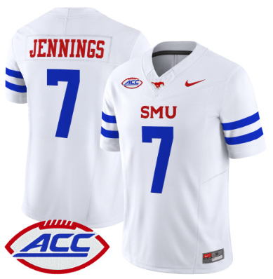 SMU Mustangs #7 Kevin Jennings Ice White 2026 Vapor Limited Jersey - All Stitched