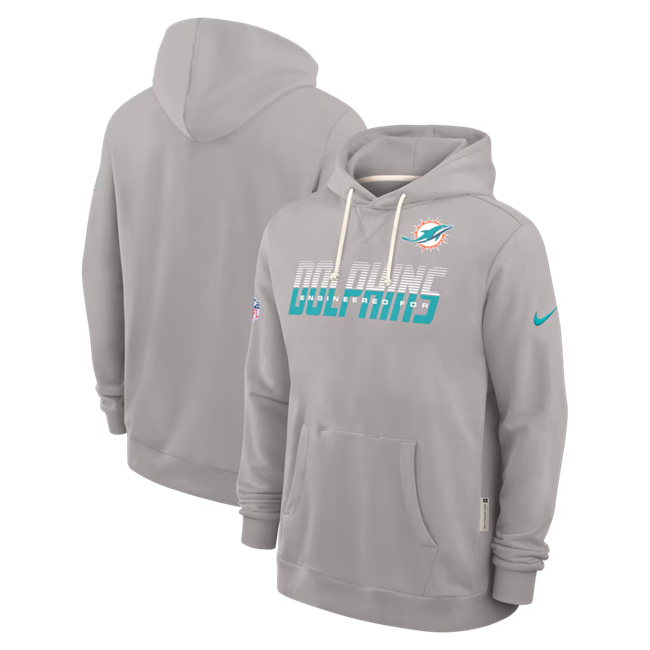 Men's Miami Dolphins Gray Sideline Standard Issue Top Prospect Dri-FIT Hoodie