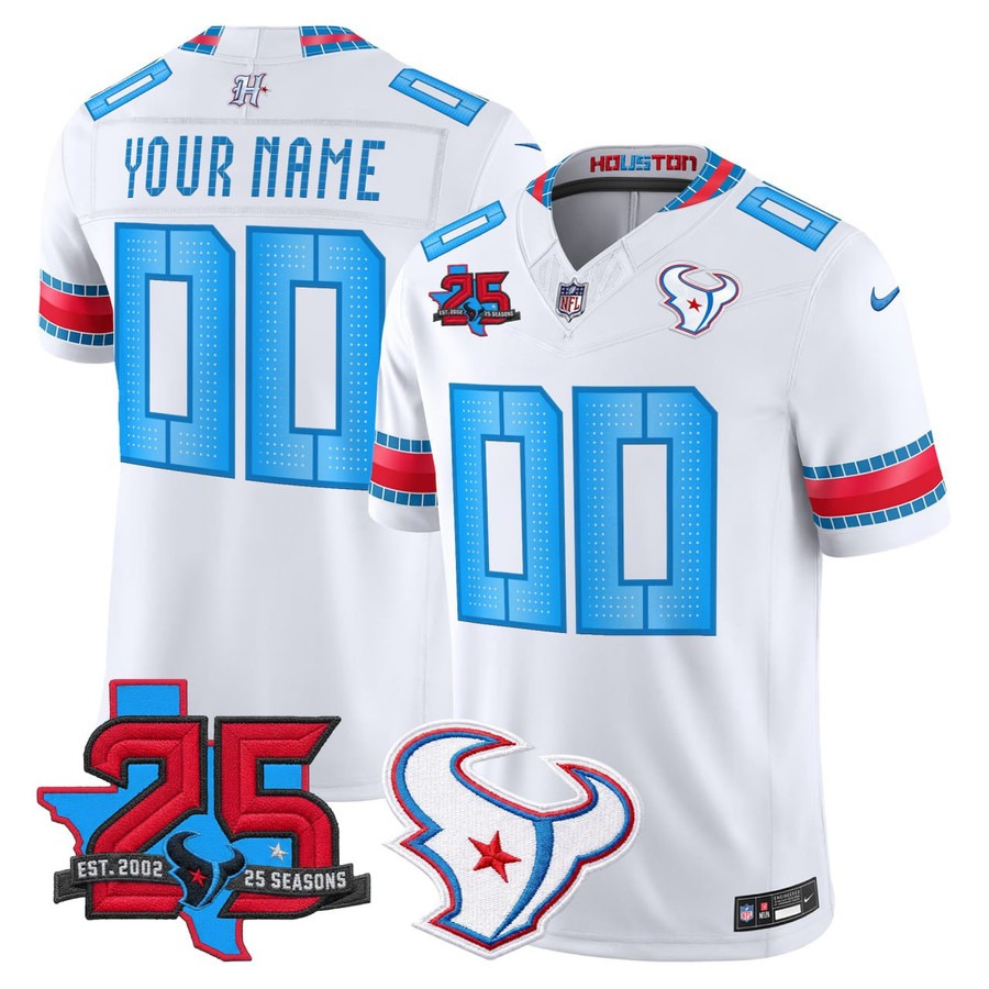 Houston Texans Custom White 2026 F.U.S.E. 'HOUSTON US' Rivalries Collection 25th Anniversary Patch Limited Stitched Football Jersey