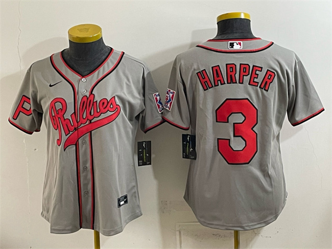 Youth Philadelphia Phillies #3 Bryce Harper Gray 2026 Field of Dreams Stadium Stitched Baseball Jersey