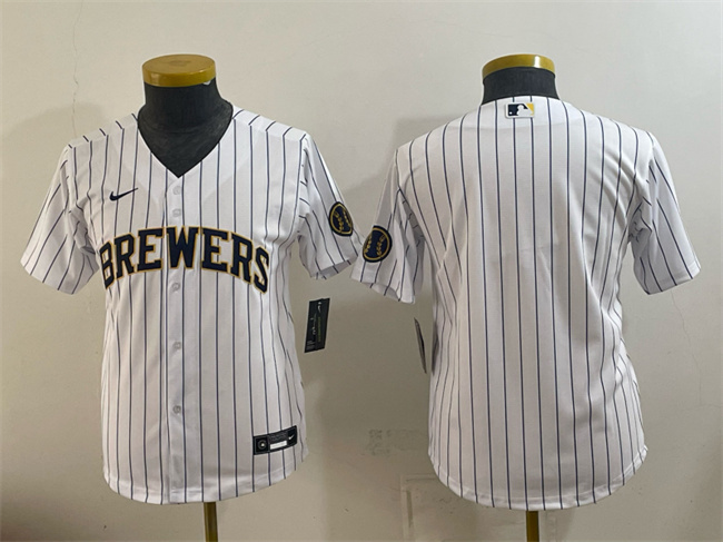 Youth Milwaukee Brewers Blank White Cool Base Stitched Jersey
