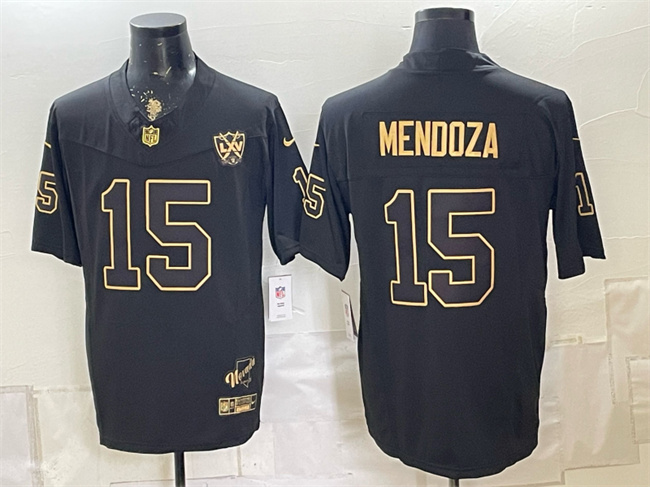 Men's Las Vegas Raiders #15 Fernando Mendoza Black Gold F.U.S.E. 65th Anniversary Patch Vapor Untouchable Limited Stitched Football Jersey