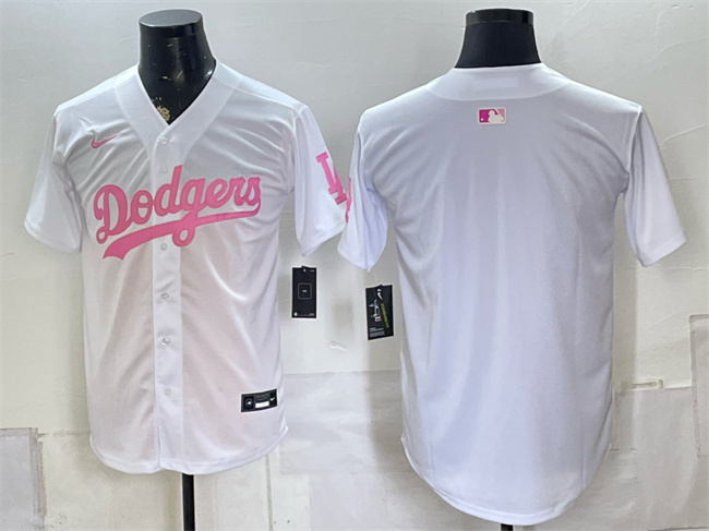 Men's Los Angeles Dodgers Blank White Pink Vapor Limited Stitched Baseball Jersey