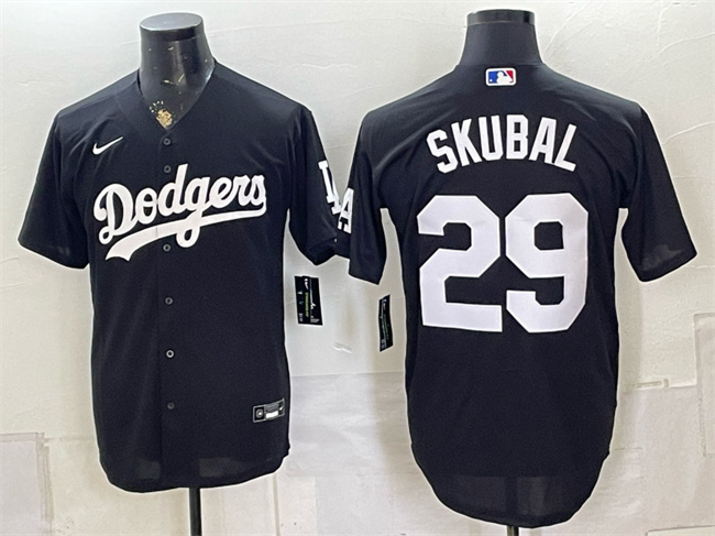 Men's Los Angeles Dodgers #29 Tarik Skubal Black Cool Base Stitched Baseball Jersey