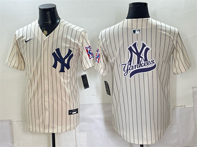 Men's New York Yankees Team Big Logo Cream 2026 Field of Dreams Stadium Stitched Baseball Jerseys