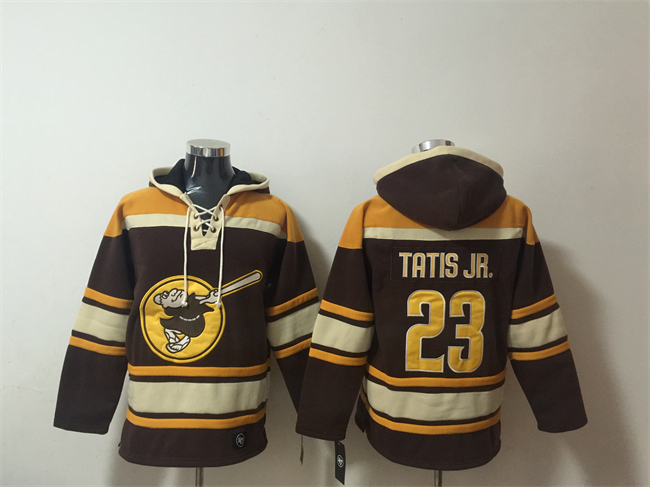 Men's San Diego Padres #23 Fernando Tatis Jr. Brown Gold Ageless Must-Have Lace-Up Pullover Hoodie