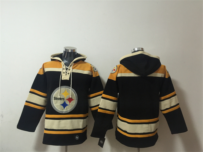 Men's Pittsburgh Steelers Blank Black Ageless Must-Have Lace-Up Pullover Hoodie