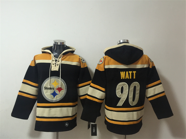 Men's Pittsburgh Steelers #90 T. J. Watt Black Ageless Must-Have Lace-Up Pullover Hoodie