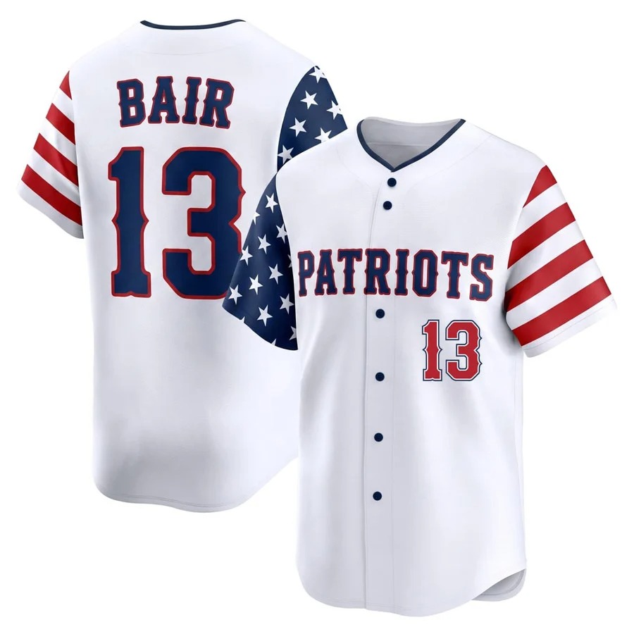 BAIR #13 New England Patriots Navy Baseball Jersey - All Stitched