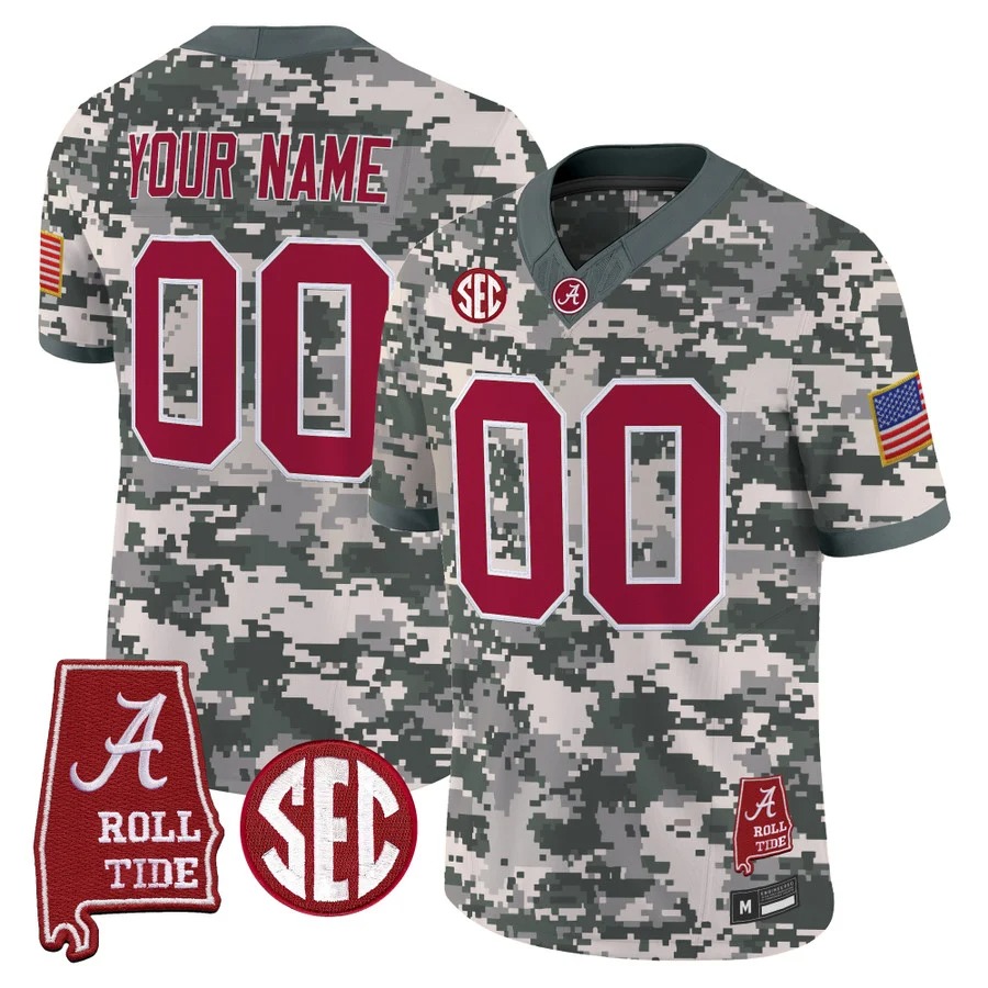 Alabama Crimson Tide Camouflage Edition 2026 Vapor Limited Custom Jersey - Alabama Map - All Stitched