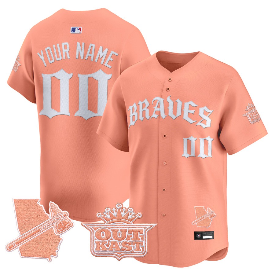 Atlanta Braves 'Old English Edition' Vapor Premier Limited Custom Jersey Peach - All Stitched